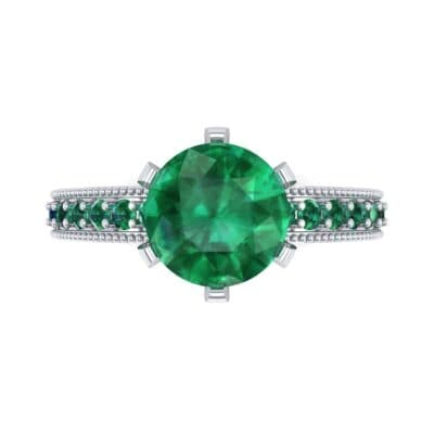 Six-Prong Milgrain Pave Emerald Engagement Ring (0.9 CTW) Top Flat View