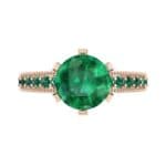 Six-Prong Milgrain Pave Emerald Engagement Ring (0.9 CTW) Top Flat View