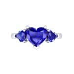 Heart Three-Stone Trellis Blue Sapphire Engagement Ring (1.72 CTW) Top Flat View