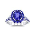 Bridge Initial Cushion-Cut Halo Blue Sapphire Engagement Ring (1.88 CTW) Top Dynamic View