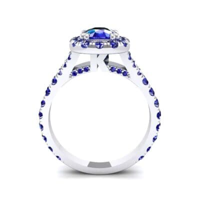 Bridge Initial Cushion-Cut Halo Blue Sapphire Engagement Ring (1.88 CTW) Side View
