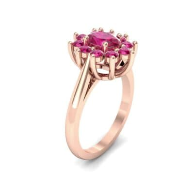 Lotus Oval Cluster Halo Ruby Ring (1.36 CTW) Perspective View