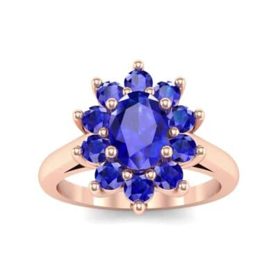 Lotus Oval Cluster Halo Blue Sapphire Ring (1.36 CTW) Top Dynamic View