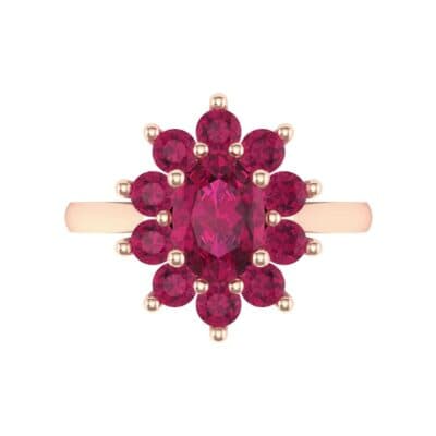 Lotus Oval Cluster Halo Ruby Ring (1.36 CTW) Top Flat View