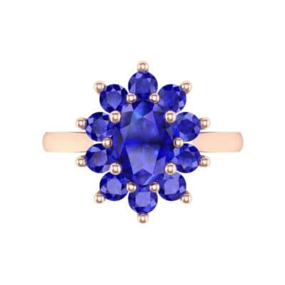 Lotus Oval Cluster Halo Blue Sapphire Ring (1.36 CTW) Top Flat View