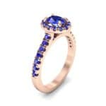 Oval Halo Blue Sapphire Engagement Ring (0.91 CTW) Perspective View