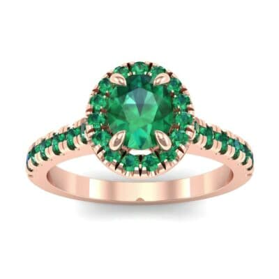 Oval Halo Emerald Engagement Ring (0.91 CTW) Top Dynamic View