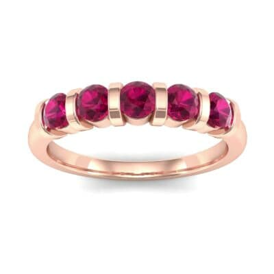 Round Bar-Set Five-Stone Ruby Ring (0.8 CTW) Top Dynamic View