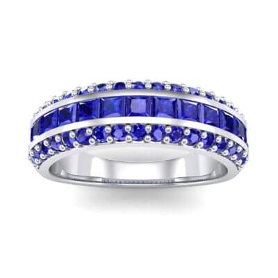 Three-Row Split Band Blue Sapphire Ring (1 CTW) Top Dynamic View
