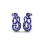 Pave Clef Blue Sapphire Earrings (1.06 CTW) Perspective View