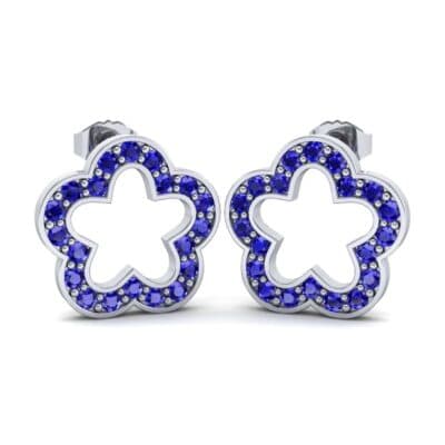 Pave Flora Blue Sapphire Earrings (0.48 CTW) Perspective View