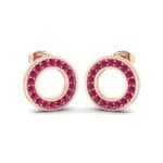 Pave Circle Ruby Earrings (0.19 CTW) Perspective View
