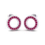 Pave Circle Ruby Earrings (0.19 CTW) Perspective View