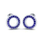 Pave Circle Blue Sapphire Earrings (0.19 CTW) Perspective View