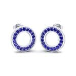 Pave Circle Blue Sapphire Earrings (0.19 CTW) Perspective View