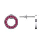 Pave Circle Ruby Earrings (0.19 CTW) Top Dynamic View