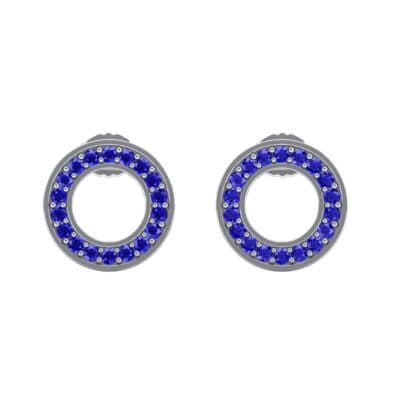 Pave Circle Blue Sapphire Earrings (0.19 CTW) Side View