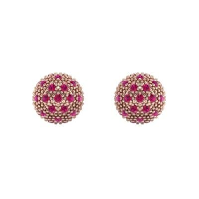 Pave Ball Ruby Earrings (0.7 CTW) Side View
