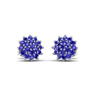 Classic Blue Sapphire Cluster Earrings (1.14 CTW) Perspective View