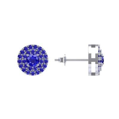 Double Halo Prong-Set Blue Sapphire Earrings (1.24 CTW) Top Dynamic View