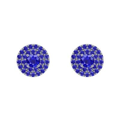 Double Halo Prong-Set Blue Sapphire Earrings (1.24 CTW) Side View