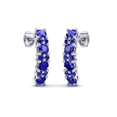 Curved Blue Sapphire Bar Earrings (0.22 CTW) Perspective View