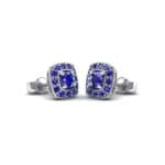 Square Halo Blue Sapphire Earrings (1.09 CTW) Perspective View