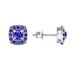 Square Halo Blue Sapphire Earrings (1.09 CTW) Top Dynamic View