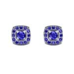 Square Halo Blue Sapphire Earrings (1.09 CTW) Side View
