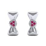 Pave Heart Bow Tie Ruby Earrings (0.09 CTW) Side View