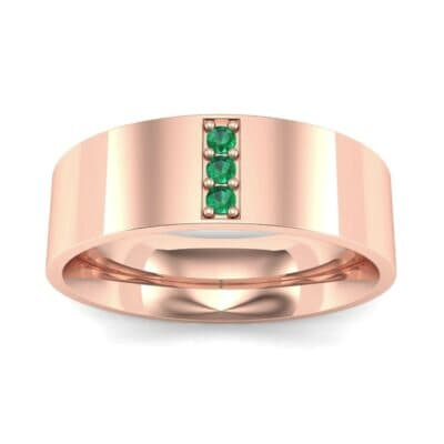 Round Three-Stone Pave Emerald Ring (0.06 CTW) Top Dynamic View