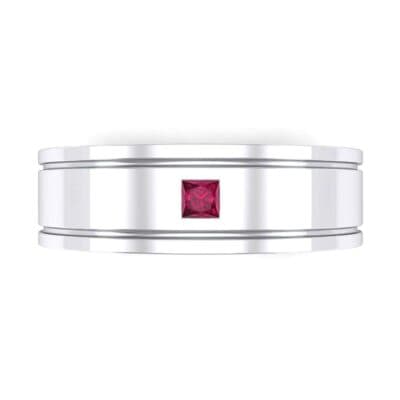 Double Groove Princess-Cut Ruby Ring (0.06 CTW) Top Flat View