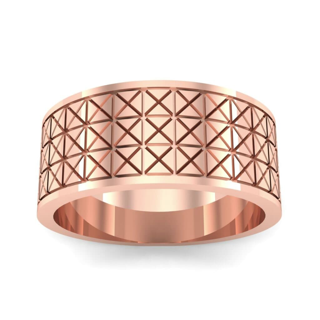 Wide Etched X Ring (0 CTW) 5133 Render 1 01 Camera2 Metal 2 Rose Gold 0 Floor 0 Emitter Aqua Light 0