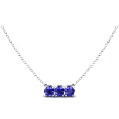 Round Brilliant Trio Blue Sapphire Pendant Necklace (0.99 CTW) Perspective View