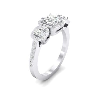 Three-Stone Halo Crystal Engagement Ring (1.39 CTW) Perspective View