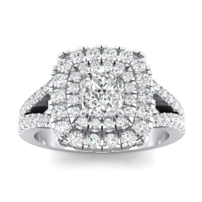 Double Halo Split Shank Crystal Engagement Ring (0.36 CTW) Top Dynamic View