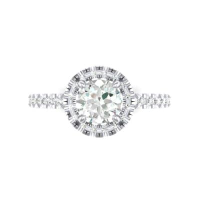 Round Halo Pave Crystal Engagement Ring (1.12 CTW) Top Flat View