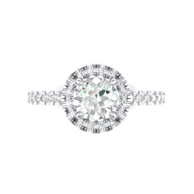 Round Halo Pave Crystal Engagement Ring (1.12 CTW) Top Flat View