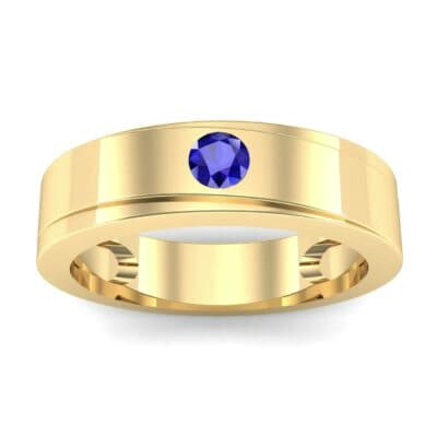 Flat Burnish-Set Solitaire Blue Sapphire Wedding Ring (0.1 CTW) Top Dynamic View