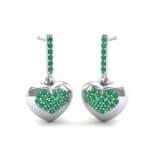 Pave Heart Emerald Drop Earrings (0.75 CTW) Perspective View