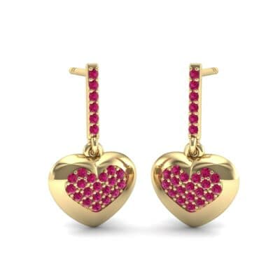 Pave Heart Ruby Drop Earrings (0.75 CTW) Perspective View