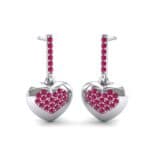 Pave Heart Ruby Drop Earrings (0.75 CTW) Perspective View