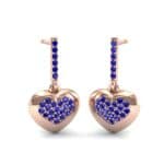 Pave Heart Blue Sapphire Drop Earrings (0.75 CTW) Perspective View