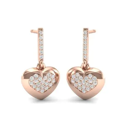 Pave Heart Diamond Drop Earrings