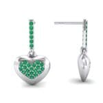 Pave Heart Emerald Drop Earrings (0.75 CTW) Top Dynamic View