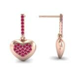 Pave Heart Ruby Drop Earrings (0.75 CTW) Top Dynamic View