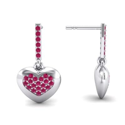 Pave Heart Ruby Drop Earrings (0.75 CTW) Top Dynamic View