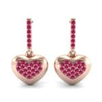 Pave Heart Ruby Drop Earrings (0.75 CTW) Side View