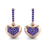 Pave Heart Blue Sapphire Drop Earrings (0.75 CTW) Side View