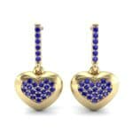 Pave Heart Blue Sapphire Drop Earrings (0.75 CTW) Side View
